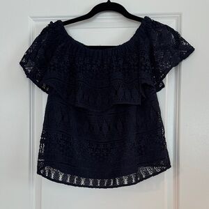 NWOT! Likely Elegant Navy Lace Off-Shoulder Top